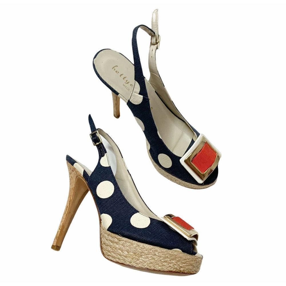 Bettye Muller Blake Polka Dot Marine Cork Heels